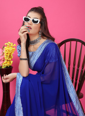 PRETTYAGE Self Design Banarasi Georgette Saree(Blue)