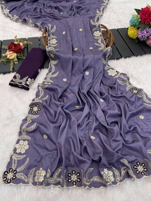 Ethina Fashion Embroidered Bollywood Silk Blend Saree(Magenta)