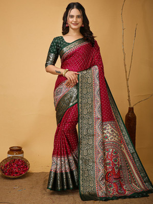 Anouk Rustic Printed Chinnalapattu Silk Blend Saree(Maroon)