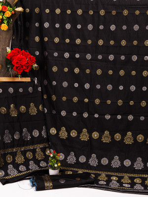 JIHANS Self Design Assam Silk Pure Silk Saree(Black)