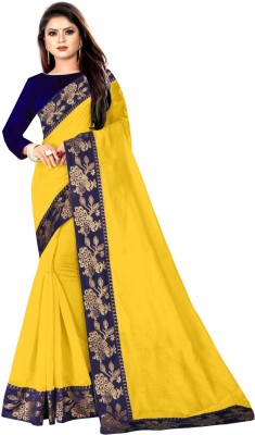 Be4Me.com Solid/Plain Bhagalpuri Art Silk, Cotton Silk Saree(Yellow)