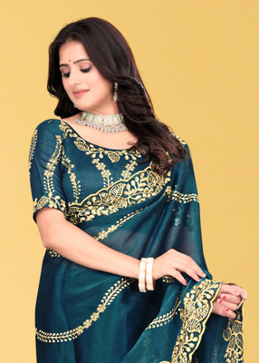 AVIRAT DESIGNER STUDIO Embroidered Bollywood Georgette Saree(Dark Blue)