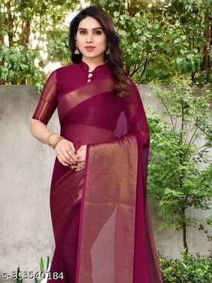 Online Bazaaar Solid/Plain Bollywood Chiffon Saree(Purple)