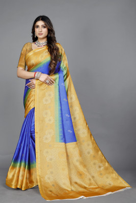 getdeal Digital Print Bollywood Silk Blend Saree(Blue)