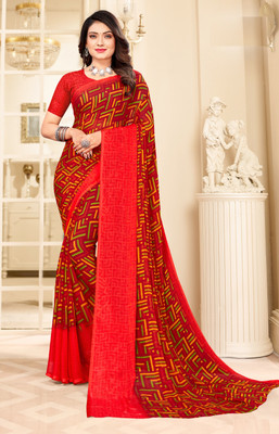 REBOOT FASHIONS Geometric Print Daily Wear Chiffon Saree(Maroon)