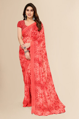 Moda Rapido Floral Print Daily Wear Georgette Saree(Red)