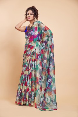 GARDEN VARELI Floral Print Bollywood Chiffon Saree(Multicolor)