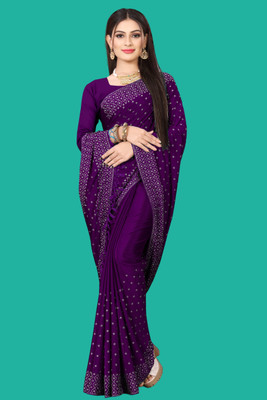 rudraCreation Self Design, Solid/Plain Chanderi Georgette Saree(Purple)
