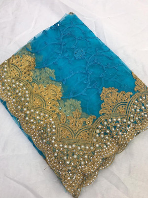 ZIVANTIX Embellished Bollywood Net Saree(Light Blue)