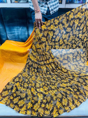 MITRACREATION Printed Bollywood Georgette Saree(Yellow)