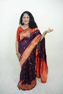 SnehaFashion Creation Printed Banarasi Silk Blend Saree(Purple)