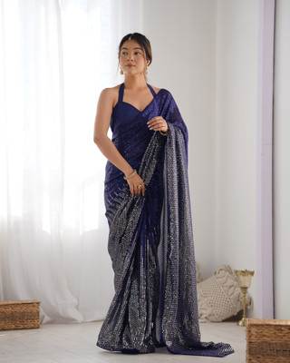 Moda Rapido Embroidered Bollywood Georgette Saree(Black)