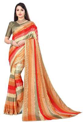 Divastri Striped Bollywood Georgette Saree(Orange)