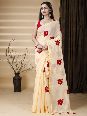 SRILOK Printed Bollywood Cotton Blend Saree(Cream)