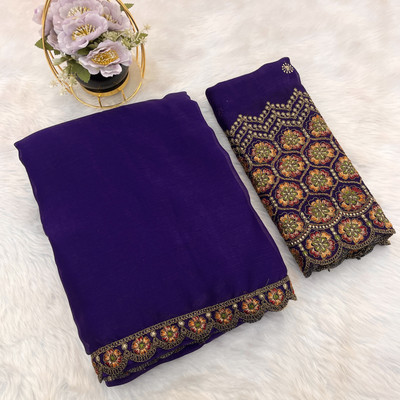 V AMAN FASHION Solid/Plain, Self Design Bollywood Chiffon Saree(Purple)