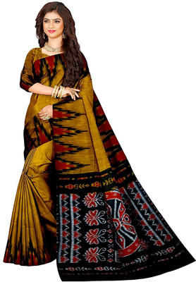 Shree Hari Printed Handloom Cotton Blend Saree(Yellow)