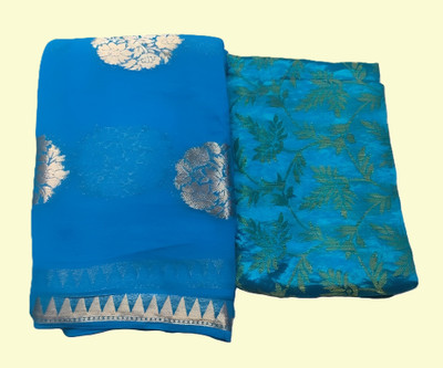 SainiVastra Temple Border Handloom Georgette Saree(Light Blue)