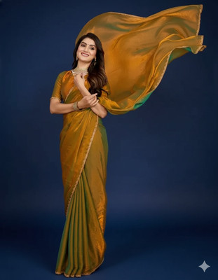 Amavii Solid/Plain Bollywood Chiffon Saree(Gold)