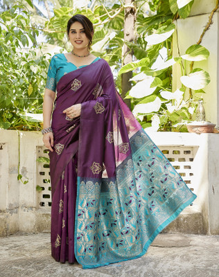YASHIKA Printed Daily Wear Cotton Silk Saree(Purple)