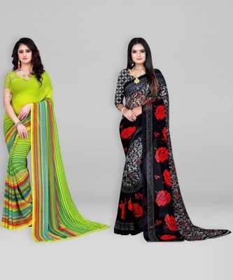 Leelavati Printed Daily Wear Georgette Saree(Pack of 2, Black, Light Green)