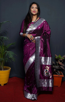 SOMVATI Embellished Banarasi Art Silk Saree(Purple)