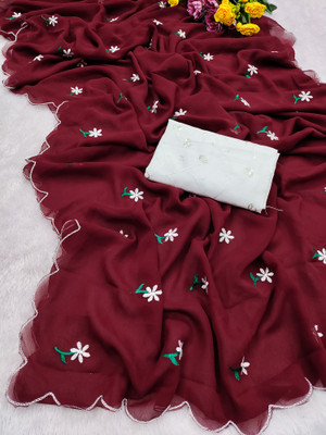 kridhey enterprise Embroidered, Floral Print Bollywood Georgette Saree(Maroon)