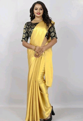 Arpita Fashion Solid/Plain Bollywood Pure Silk, Satin Saree(Gold)