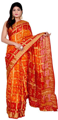 Shri Vinayak Woven Bandhani Art Silk Saree(Orange)