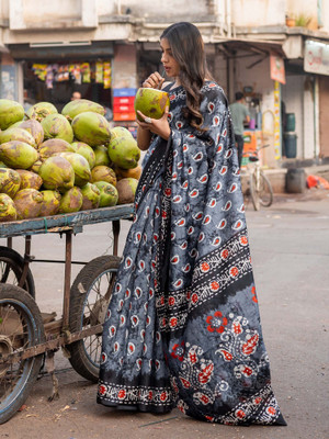 Divastri Printed Daily Wear Silk Blend Saree(Grey)