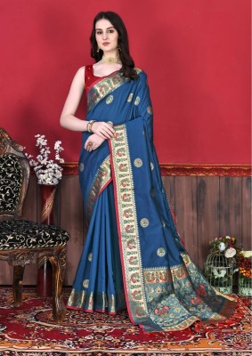 M.S.RETAIL Woven Paithani Silk Blend Saree(Dark Blue)