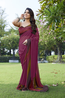 MIRCHI FASHION Printed, Striped Leheria Chiffon, Georgette Saree(Magenta, Multicolor)