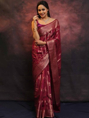 HANSIKA FASHION Printed Banarasi Silk Blend Saree(Maroon)