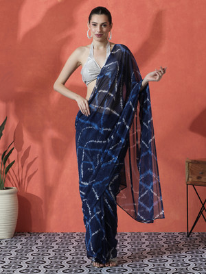 Sangria Printed Daily Wear Georgette Saree(Blue)