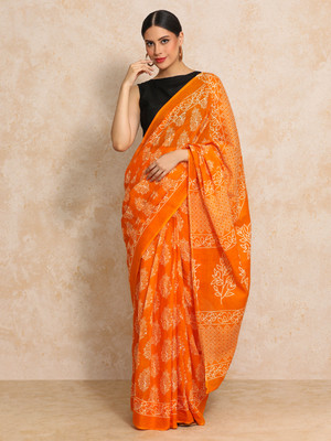 Moara Printed Daily Wear Pure Cotton Saree(Orange)