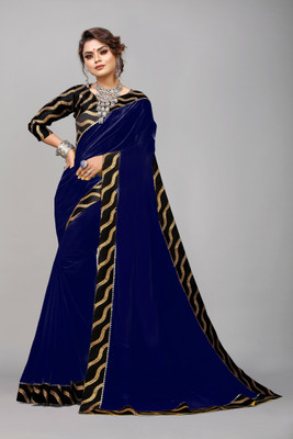 Be4Me.com Self Design, Floral Print, Solid/Plain Bollywood Georgette Saree(Dark Blue)