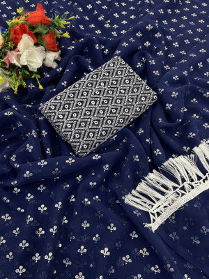 Vikash fab Floral Print Kovai Georgette Saree(Dark Blue)