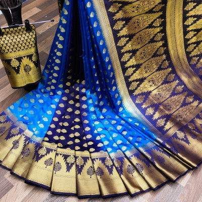 HouseOfCommon Woven Kanjivaram Nylon Saree(Blue)