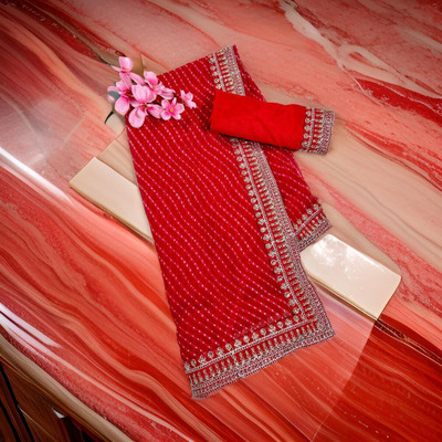 MAHARAJ SAREES Digital Print Bandhani Georgette Saree(Red)