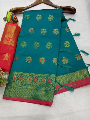 Gajal Self Design, Woven Kanjivaram Pure Cotton, Cotton Silk Saree(Blue)
