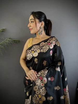 Indesa Woven Banarasi Art Silk Saree(Black)