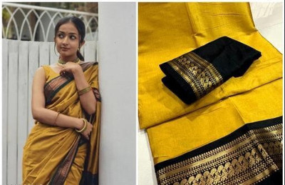 Paramparik Textile Woven Gadwal Cotton Silk Saree(Gold)