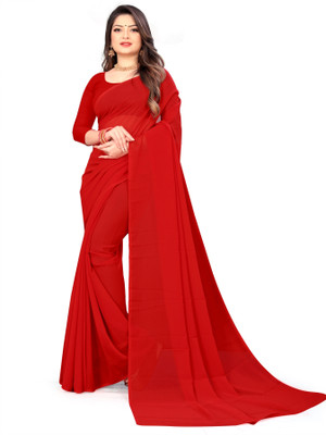 Moda Rapido Dyed, Ombre, Solid/Plain Daily Wear Georgette Saree(Red)