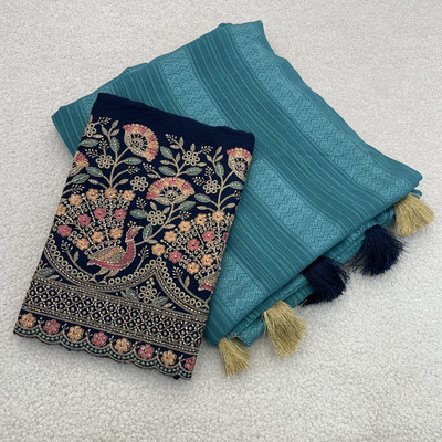 NEELMADHAV FASHION Embellished Bollywood Georgette Saree(Blue)