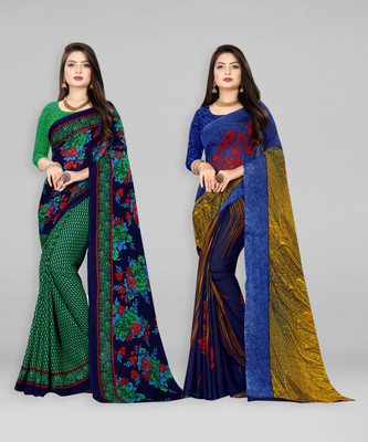 Anand Sarees Printed Daily Wear Georgette Saree(Pack of 2, Multicolor)
