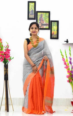 Sandhyatara Solid/Plain Handloom Cotton Silk Saree(Multicolor)