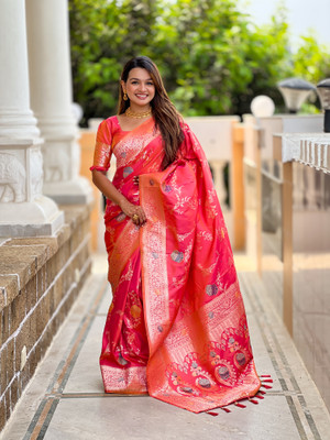 RUPAL CREATION Woven Bollywood Silk Blend Saree(Pink)