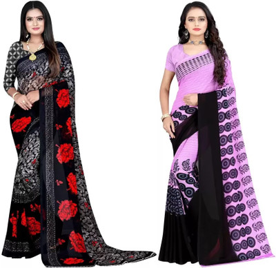 Leelavati Printed Daily Wear Georgette Saree(Pack of 2, Multicolor, Pink)