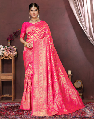 YASHIKA Woven Kanjivaram Art Silk, Jacquard Saree(Pink)