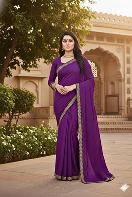 VKARAN Solid/Plain Daily Wear Lycra Saree(Purple)