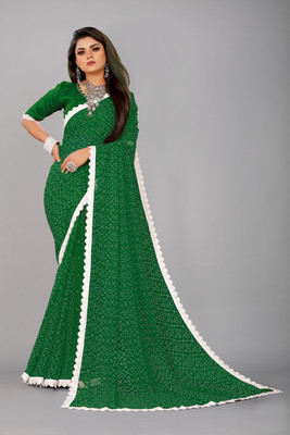 FIERTE Self Design Bandhani Chiffon, Georgette Saree(Green)